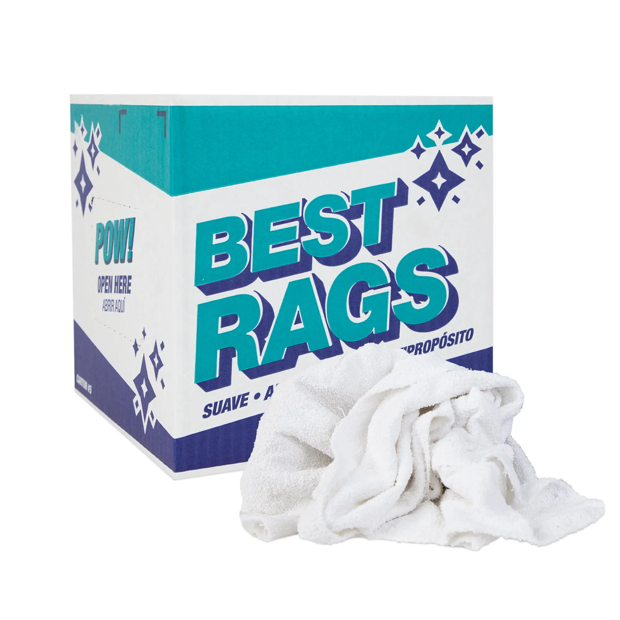 Large White Terry Cloth Rags, 20x20 to 24x24, Size Options