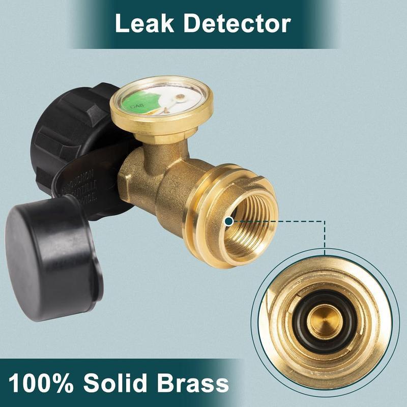 Propane Tank Level Indicator & QCC1 Adapter with Built-in Pressure Gauge – Solid Brass Gas Connector for 5–20lb Propane Tanks, BBQ Grill, Stove, Heater & Outdoor Use