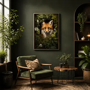 1pcs Set Magical Forest Fox Animal Wall Art Canvas Prints. Forest Witch Wall Art, Woodland Animal Poster, Woodland Witch Decor, Dark Cottagecore Plant Art Prints, Cozy Cottage Kitchen Art, Gothic Bat