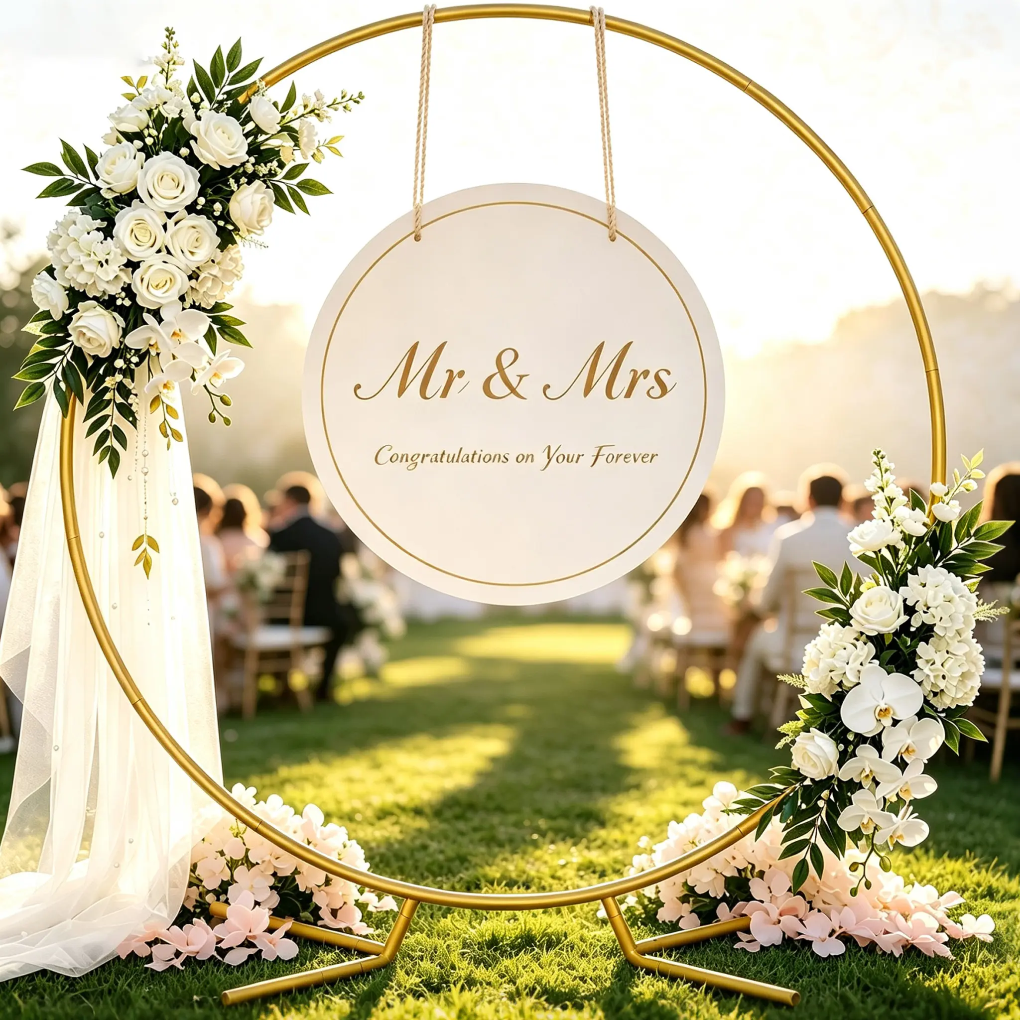 7.2 ft Round Backdrop Stand, Metal Wedding Backdrop with Gold Balloons, Wedding Arch Frame, with Storage Bag for Valentine’s Day Parties, Baby Showers, Ceremonies, and Graduation Decorations