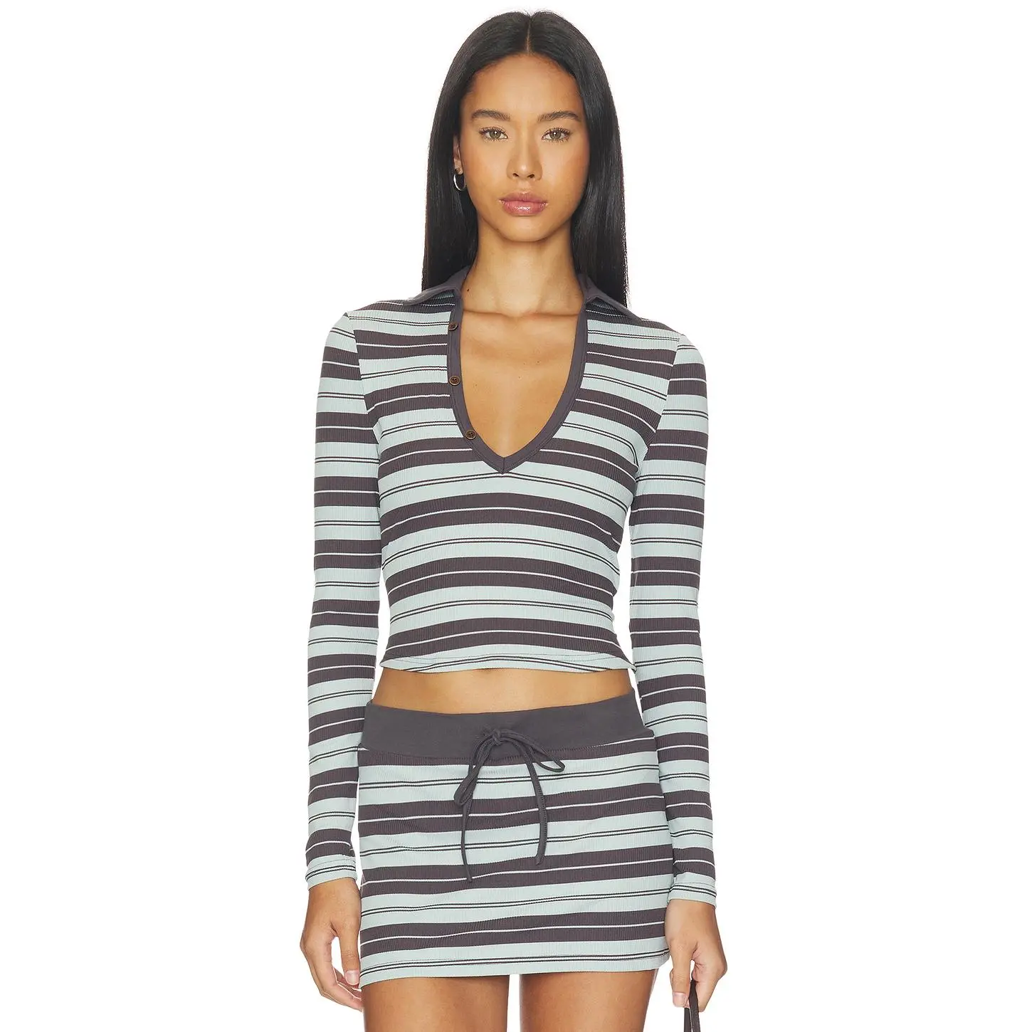 Tiger Mist Kaydin Long Sleeve Top in Blue Stripe