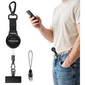 Anti-theft Phone Tether, Universal Phone Lanyard Retractable Steel Line Cellphone Strap with Locking Carabiner and Metal 360° Tether Tab for Outdoor Hiking Climbing Fishing, Black