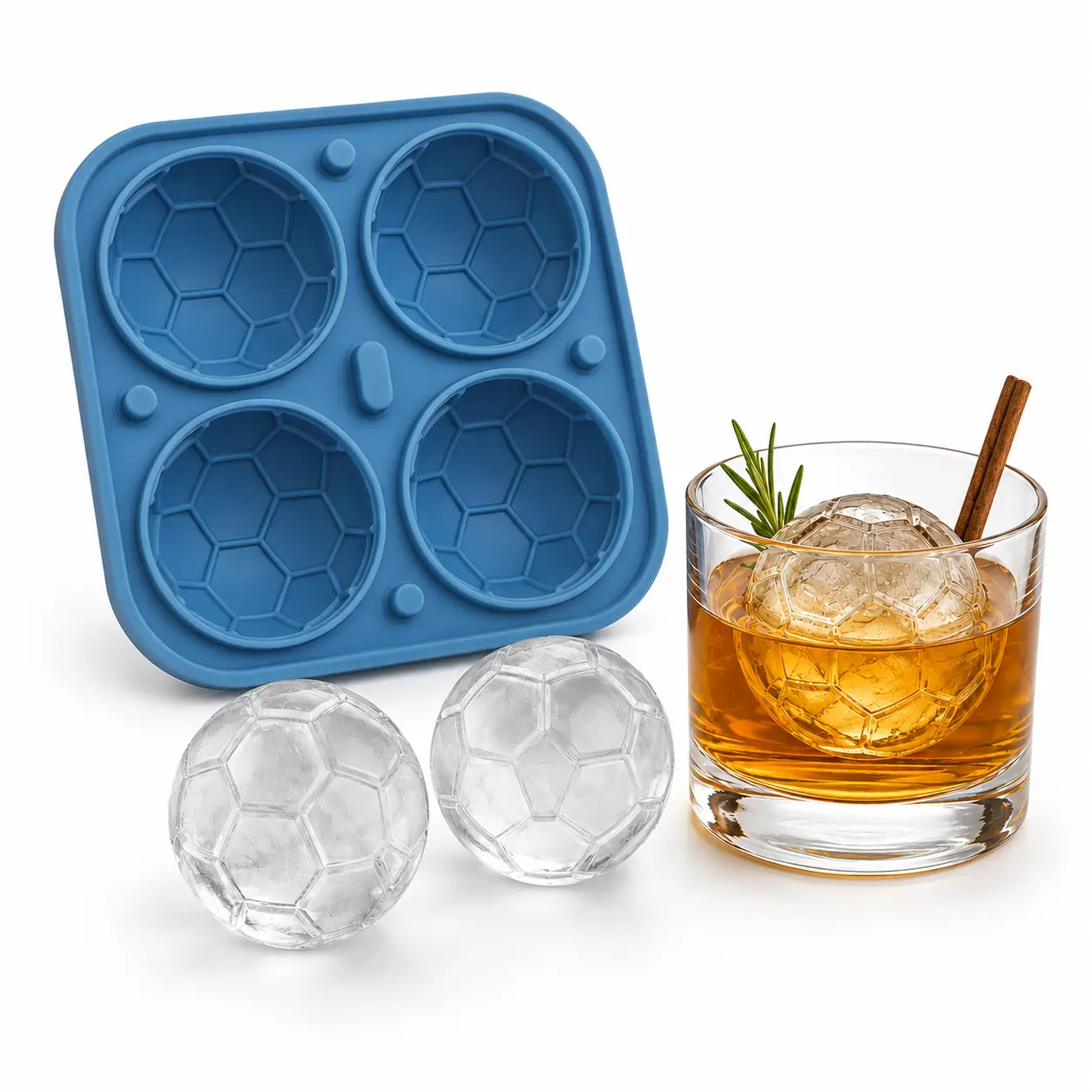 3D Soccer Ball Ice Cube Mold - Large Silicone Ice Sphere Maker Perfect for Whiskey Cocktails, Soccer Game Viewing & Match Day Parties