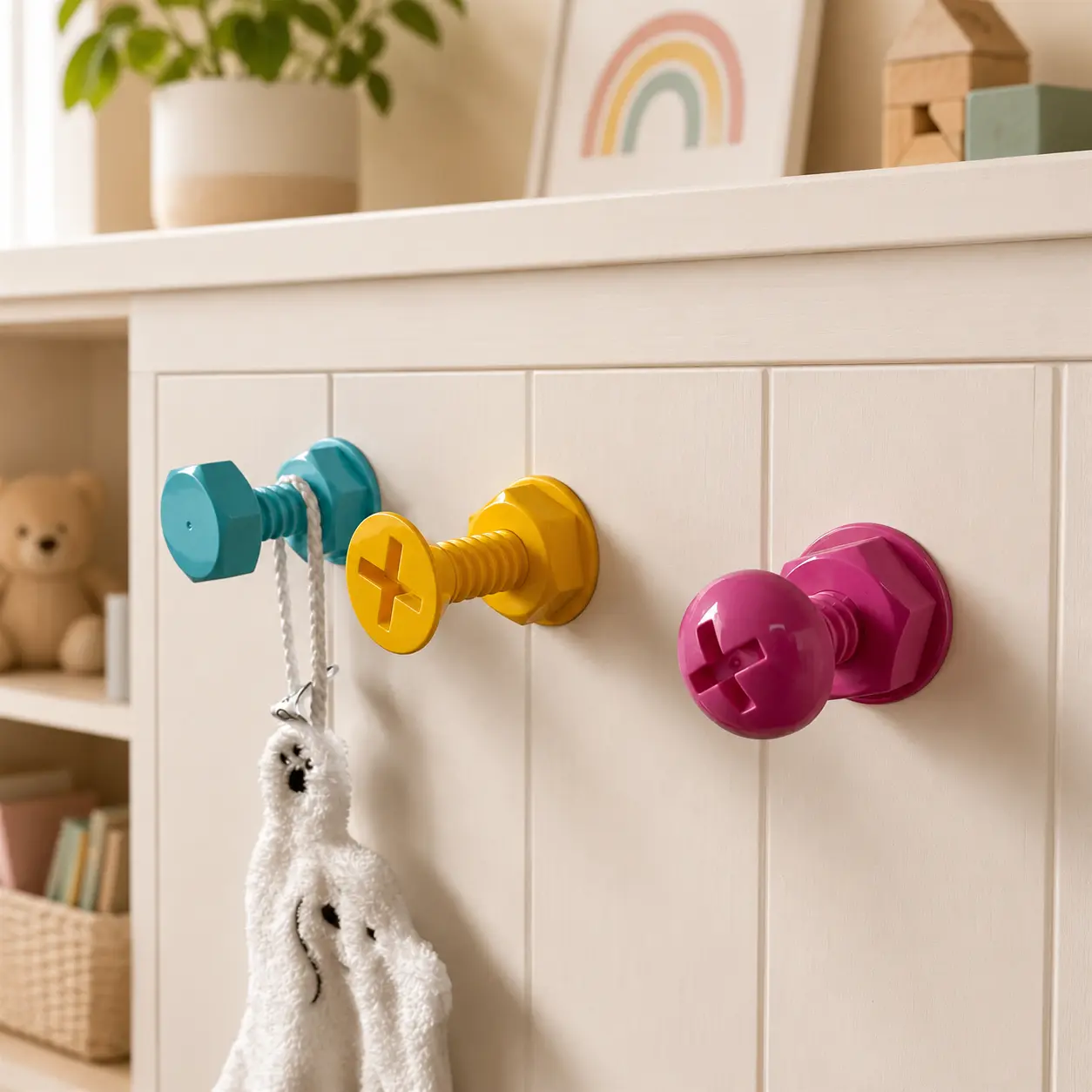 3pcs Colorful Screw Wall Hooks Set - Heavy Duty Wall-Mounted Storage Hooks, Playful Shape Decoration for Kids Room Nursery Home Organizer, Wall-Mount Home Storage Hooks
