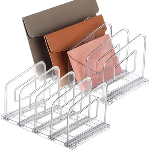 File Organizer Acrylic File Folder Organizer File Sorter Plastic Vertical Book Dividers for Magazine Mail Letter Paper Desktop Organizers for Office Classroom & Home 4 Sections 2 Pack