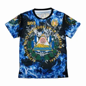 El Salvador Fire Black Jersey with Blue Accents and 503 ES Logo for Sports Fans White Clean Look Distinctive Design