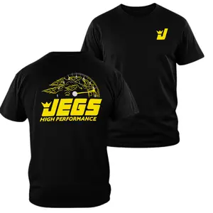JEGS High Performance Short-Sleeve Round Neck Casual Streetwear Top - 2-Sided Black Racing Logo Tee for Mechanics, Outdoor Sports Enthusiasts