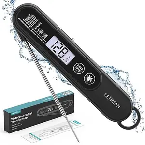Digital Meat Thermometer with Instant Read – Ultra-Fast Food Thermometer, Waterproof, Backlit Display, Foldable Probe for BBQ, Grill, Oven & Cooking