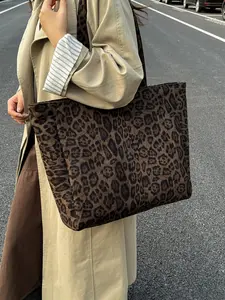 Women's One Shoulder Leopard Pattern Magnetic Closure Commuter Tote Bag, Fashionable & Versatile Design, Ideal for Daily Use, Commuting, Dining, Shopping