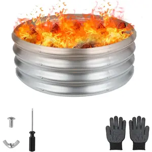 24 Inch Round Galvanized Fire Pit Ring,  Round Galvanized Fire Ring, 2  Diameter Fire Pit, Outdoor Pits for Backyard, Camping, Bonfire