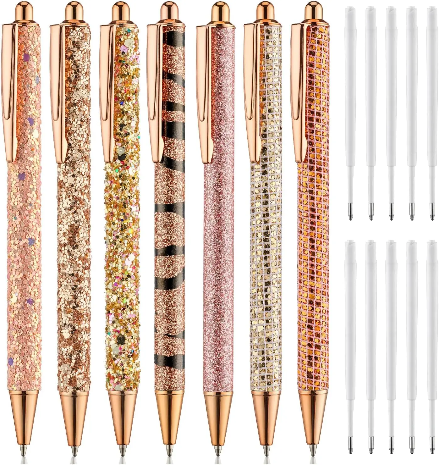 Mr. Pen Fancy Pens Set for Women - 7 Retractable Ballpoint Black Ink Pens, 10 Extra Refills