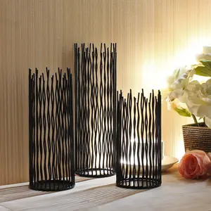 Set of 3 Metal Iron Candle Holder, Black Candlestick Modern Table Centerpiece for Indoor & Outdoor Decor, Dining Room,  Decoration