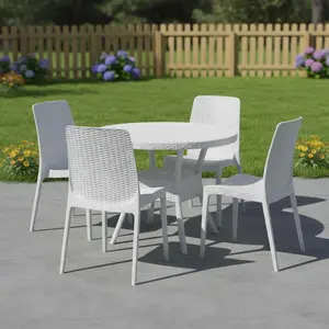 360 stand Armless Outdoor Stacking Dining Chairs - Set of 4, 34.60x22.80x18.90 in, White Heavy-Duty Plastic Basket Weave Weatherproof Indoor-Outdoor Armless Chairs