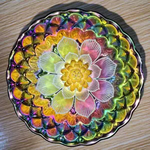 Luminous Rainbow-Hued Porcelain Teacup with Carved Golden Lotus Design