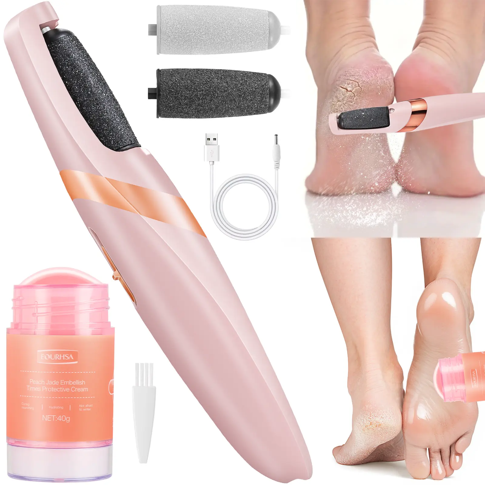 Electric Foot Callus Remover & Feet Care Cream Moisturizer - Anti Cracked Feet Cream - Professional Pedi Feet Care, Hard Cracked Dry Skin, Moisturizes and Hydrates the Dry Skin Ideal Gift Manicure Nail Nail Care Nail Art Cutics