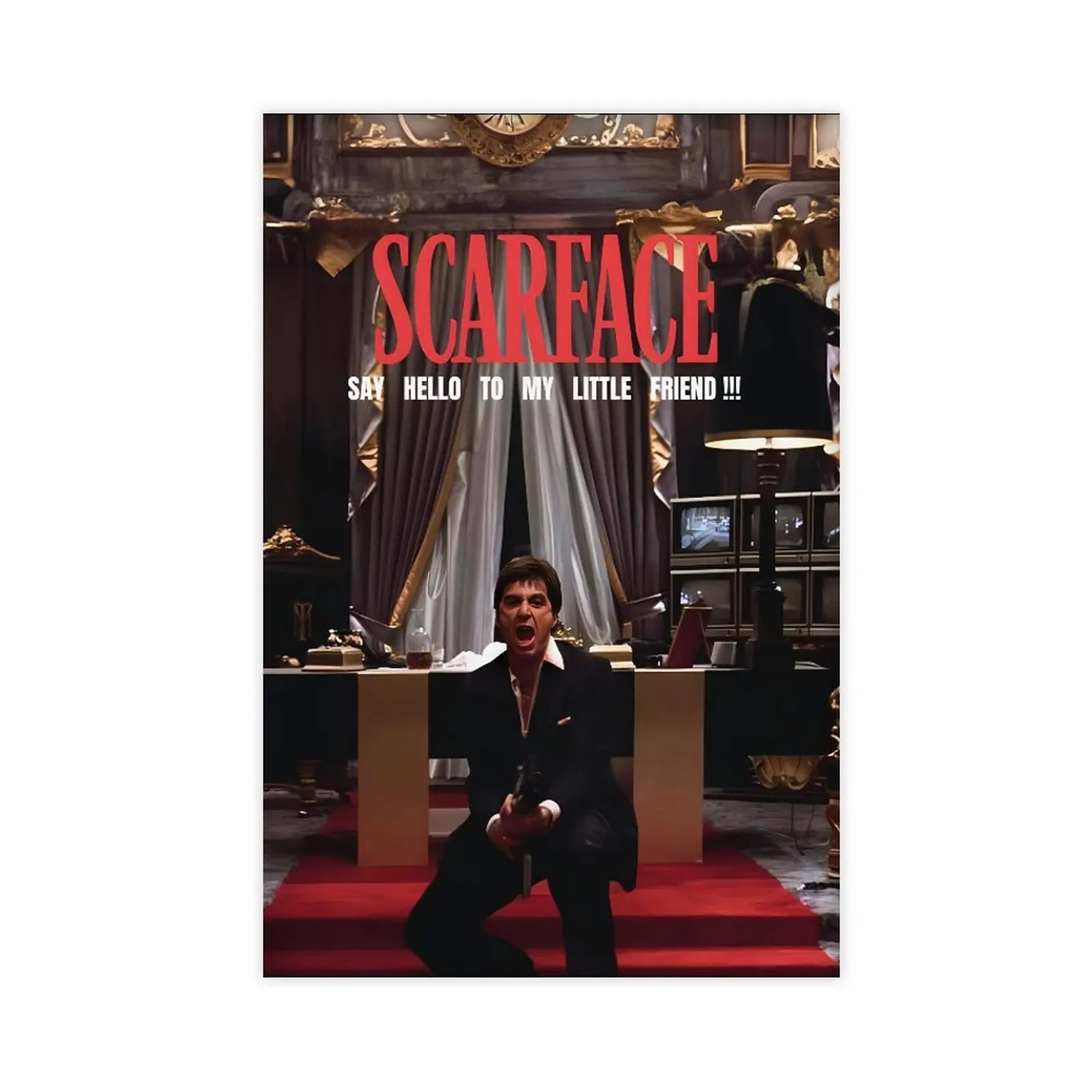 Scarface Tony Montana Canvas Poster Print - Wood Frame or Frameless Border Options, Classic Prints Artistic Room Accessory, Retro Gangster Home Decor for Living Room & Man Cave