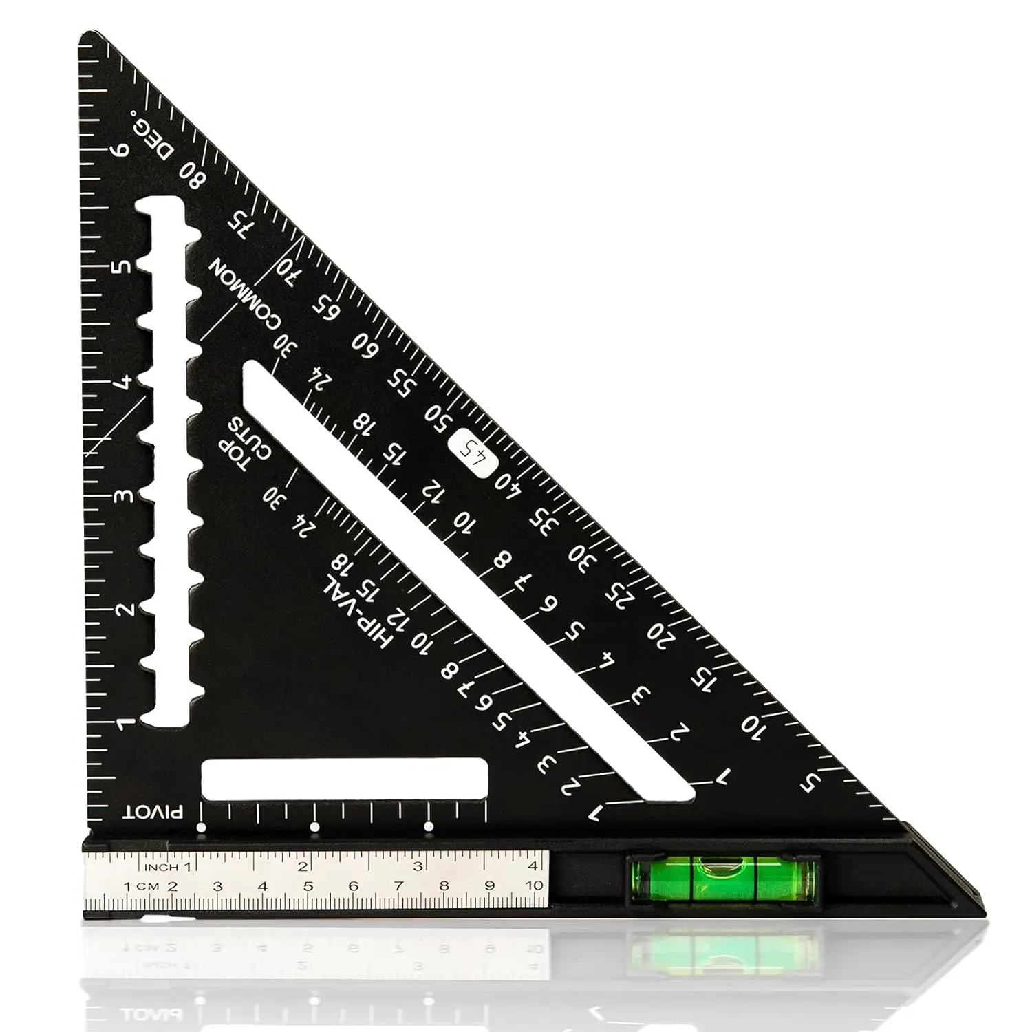 7-Inch Aluminum Rafter Square for Carpenters, Layout Tool with Built-in Bubble Level and Leveling Function for Woodworking, 1Pc, Triangle