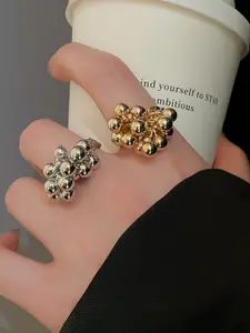 Irregular Pleated Round Ball Tassel Open Ring, Stackable Rings, Adjustable Rings, Unique Design Jewelry Accessory, Stylish Statement Piece for All Occasions