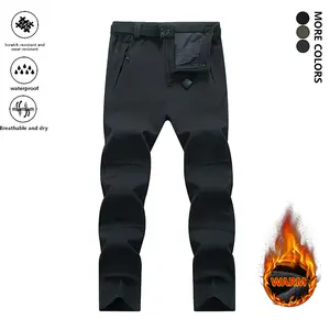 Men's Warm Lined Thickened Winter Pants - Casual, Windproof, with Zippered Pockets, Polyester and Spandex Fabric, Perfect for Cold Weather Outdoor Activities, Hiking, Sports Softshell Pants Menswear Small