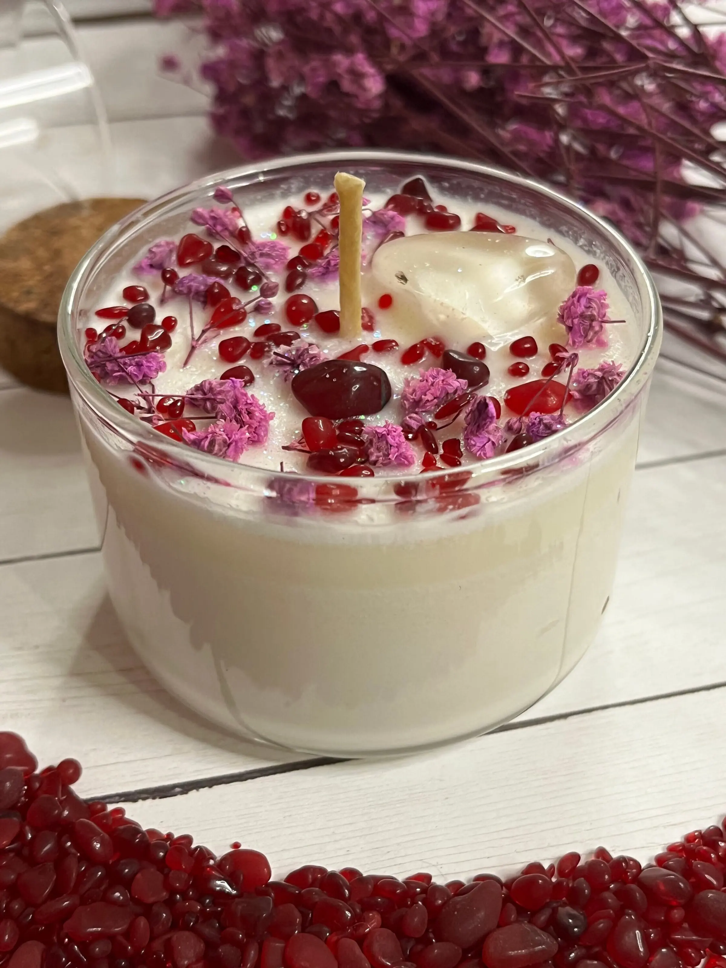 5 oz Cherry Blossom Soy Candle, Hand Poured Botanical Crystal Candle