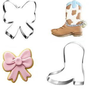 Set of 2 Stainless Steel Bow and Boot Shaped Cookie Cutters | Dishwasher Safe Baking Tools for Gender Reveal, Wedding, Birthday and Holiday Cookies, Made of Stainless Steel