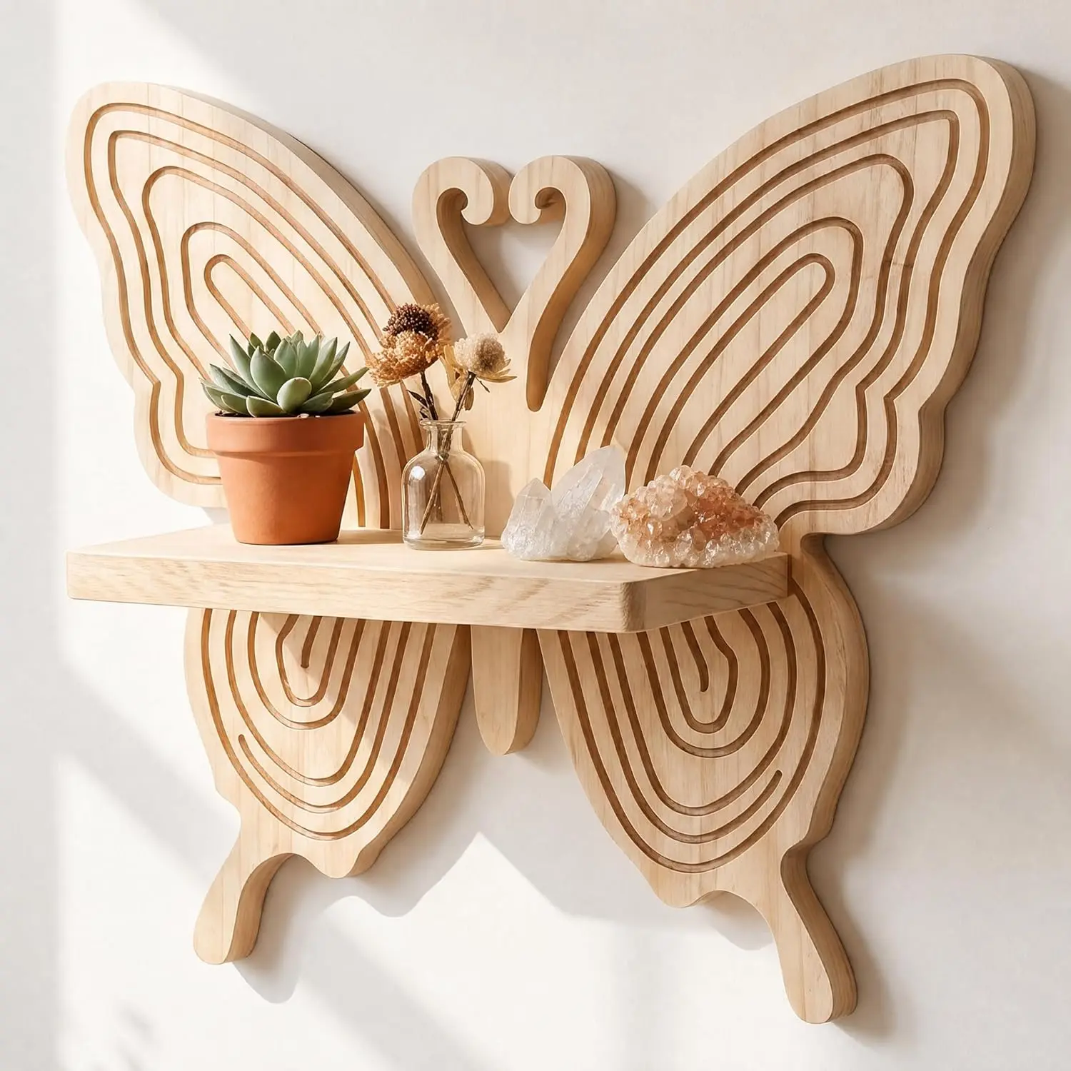 Yilybuy 1-Layer Butterfly Wooden Floating Shelf - Wall-Mount Display Shelves for Plants, Candles, Photo - Nursery Home Decor Home Supplies