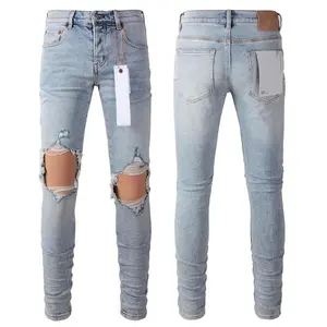 2025 American top quality  Men's purple Jeans high Street Hold blue trousers Skinny Denim pants 9010 Streetwear Menswear (Raincoats)
