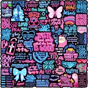 100pcs Neon Motivational Phrases Graffiti Stickers, Suitable for Scrapbooks, Diaries, Laptops, Water Bottles, Cars, and Other Faith-based Designs; A Gift with A Positive Message.