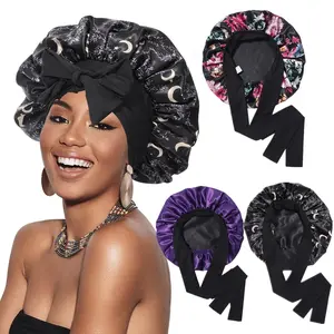 Reversible Double Layer Two-Color Satin Bonnet Silk Like Texture for Sleeping Cap Hair Bonnet with Elastic Tie Band for Curly Hair Night Cap