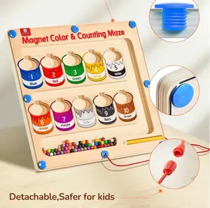 GAMENOTE Toddler Must-Have Magnetic Wooden Counting Maze Colors & Numbers Learning Tool Math Blocks for Ages 3-5 Montessori Inspired Detachable Safer for Kids