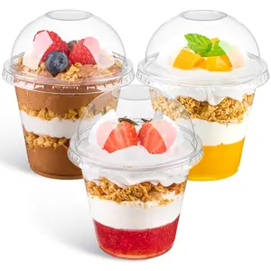 50 Pack 9 Oz Clear Plastic Dessert Cups with Dome Lids No Hole, Parfait Cups Party Serving Cups for Ice Creams, Cakes, Fruits, Snacks