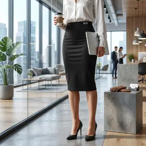 Women's Premium Nylon Ponte Stretch High Waist Pencil Suit Skirt Below Knee - Elegant Office Work Formal Wear Comfortable Stretch Fabric Perfect for Business Professional Occasions Classic Tailored Design