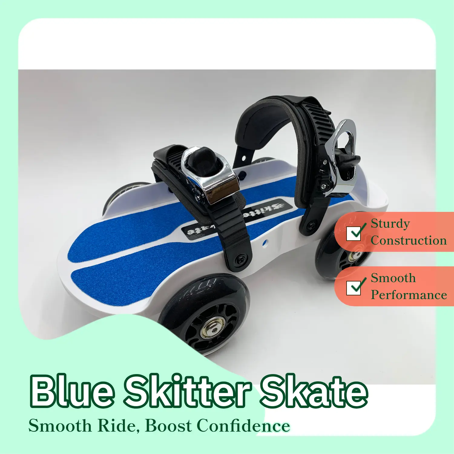 Blue Strap-on Skitter Skate - Wearable Roller Skates for Shoes - Adjustable Unisex Street Skates for Indoor/Outdoor Skating