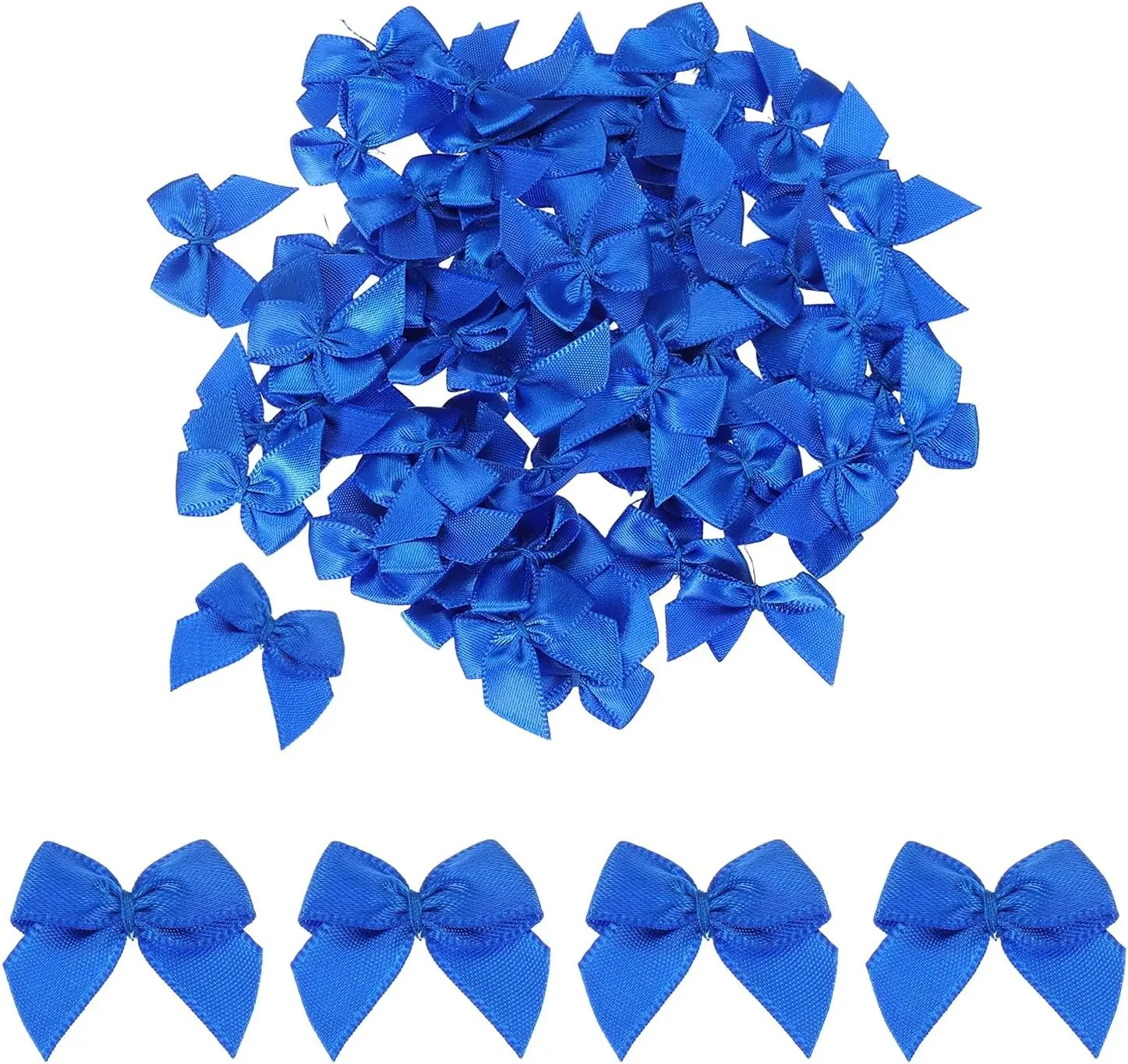 50 Pcs Mini Ribbon Bow 1" Mini Fabric Satin Ribbon Flower Bows for Craft DIY Sewing Wedding Birthday Party Gift Wrap Bows Dark Blue