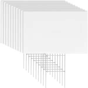 10 Pack 18 x 12 Inches White Corrugated Plastic Yard Sign with Metal Stakes for Birthday, Real Estate Garage Sale Signs, Rent, Guidepost Decorations Water Proof