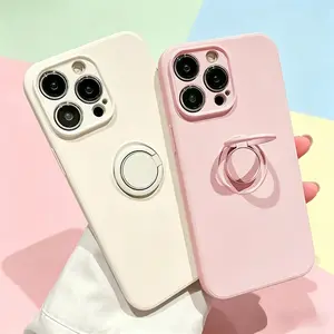 Soft TPU Phone Case with Finger Ring Stand - Compatible with iPhone 12/13/15/16/17 Pro Max & Plus Series - Minimalist Color Palette - The Perfect Gift