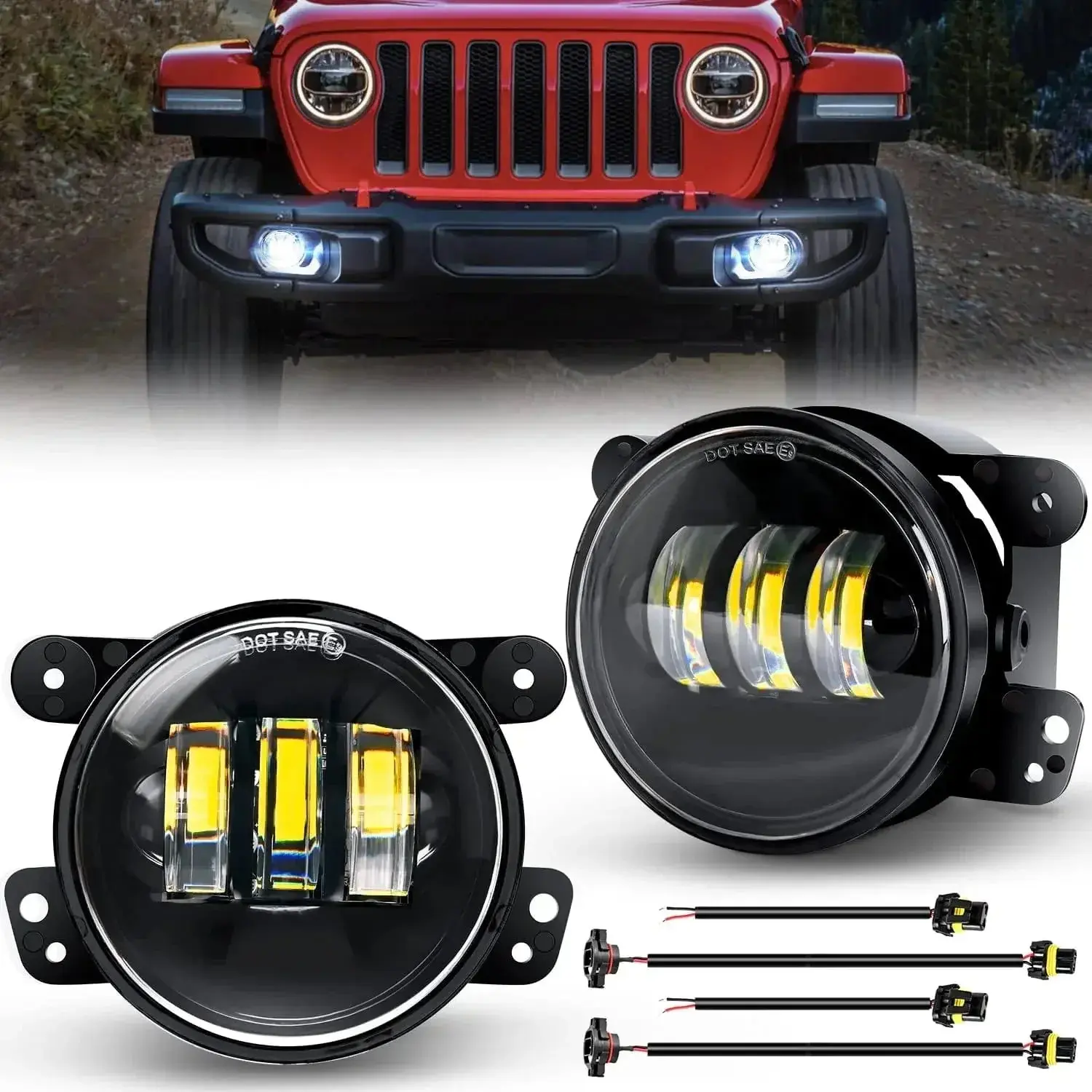 Nilight 4 in Glass White Fog Light Assembly Pair Set for 2007-2018 Jeep Wrangler JK Unlimited JKU, Car Lighting, OEM Grade, Penetrating Light, Weatherproof, Plug & Play Bolt-On Fit
