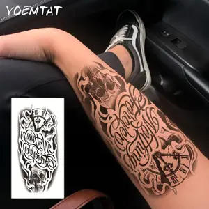 Waterproof Temporary Tattoo Stickers, Gothic Clock Skull Totem Art, Body Dark Style Arm Fake Tattoos for Men and Women Adults