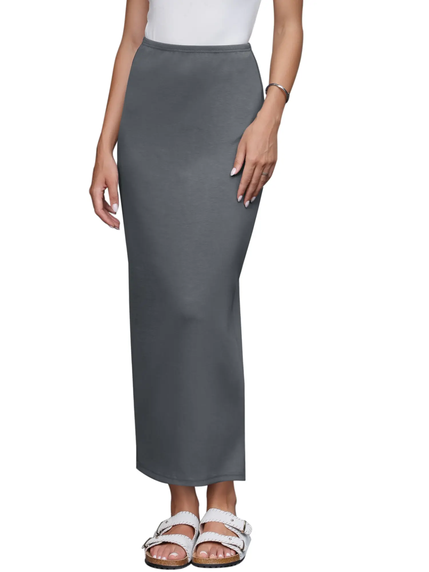 INSPIRE CHIC Straight Skirt for Women High Waist Solid Color Back Slit Business Casual Long Pencil Skirt