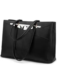 Women's 15.6 Inch Waterproof Leather Laptop Bag, Business Office Work Briefcase, Solid Pattern Computer Bag for Women Zipper Strap Space