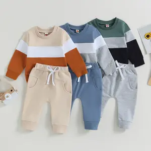 Toddler Baby Boy Clothes Fall Winter Outfit Patchwork Long Sleeve Sweatshirt Tops Stretch Pants Newborn Playwear Set