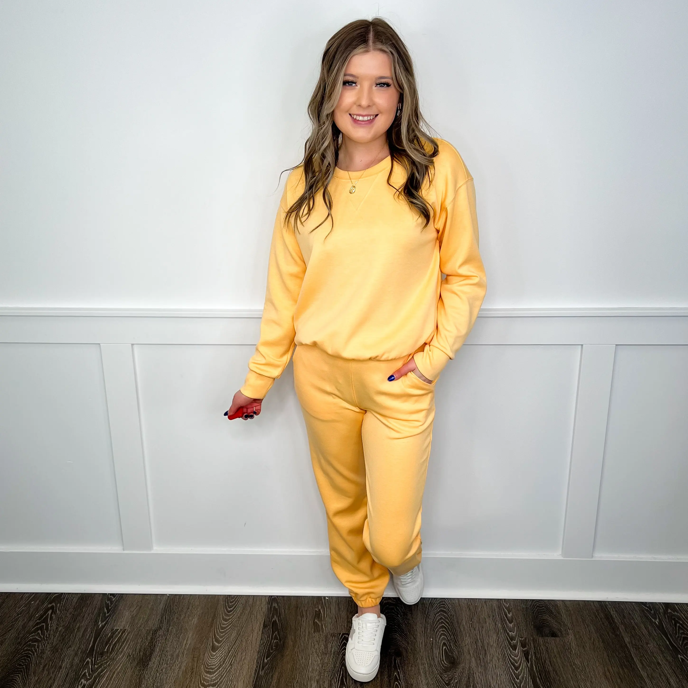 Women's Buttery Soft Lounge Set - Matching High-Rise Jogger and Crewneck Top, Lightweight Polyester Spandex for Everyday Comfort
