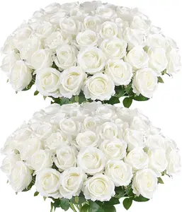 S.W. gifts for women 10PCS White Artificial Roses in Bulk Realistic Velvet Silk for Wedding Centerpieces Home Decor Faux Florist Bouquet Long Stem Pollen-Free Safety for Christmas