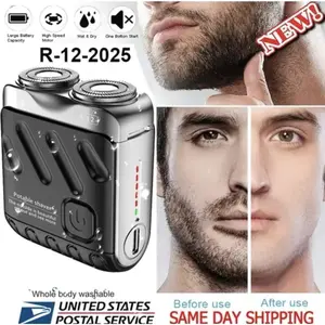 Electric portable double blade floating electric shaver for men, mini version, the best choice for Christmas gifts, clean shaving, USB charging,Black