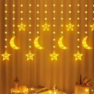 LED Romantic Star Moon String Lights, Warm Light, 8 Modes, Battery Powered, Smart Flash, Indoor Outdoor Decor, Garden, Patio, Wedding Gift, Dynamic Led Lights