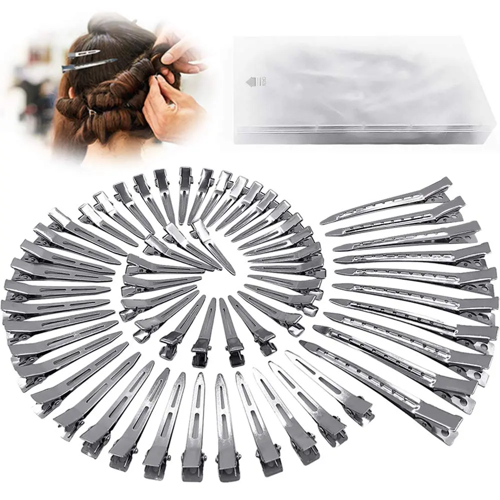 60Pcs Metal Duck Billed Hair Clips for Women Styling Sectioning, Silver Hair Pins for Long Hair, Alligator Curl Loc Clips for Thick Hair Roller, Salon, Bows DIY