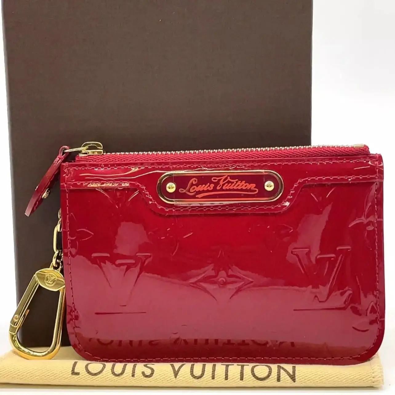 Pre-owned Louis Vuitton Vernis Clutches & Wristlets Red Pochette Cles NW M93559 with Original Box