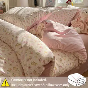 Multicolor Small Floral Olive Bedding set, Bedroom Bedding Set, 1*Duvet Cover , 2*Pillowcases, No filling material,Fresh Flowers,Soft 100%Polyester Fabric, All Seasons Use