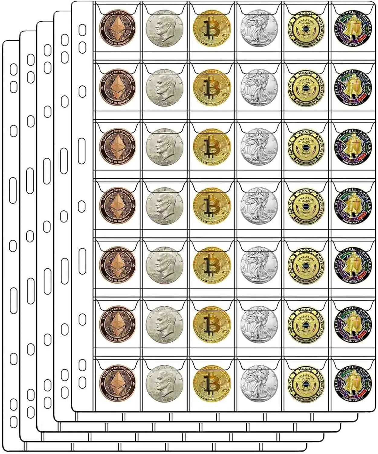 Coin Pages Collectors 42-Pocket  Standard 9-Hole Coin Collection Pages fit Most Binder