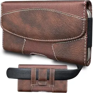 Leather Phone Holster for Men with Belt Clip, Cell Phone Holder for  16/15/14/13/12/Pro Max & Plus,Galaxy S25/24/23 Ultra & Plus,S24 FE,Belt Pouch Case  Closure (Dark Brown-XL)